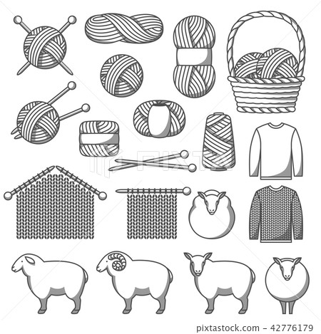 Set of wool items. Set of wool items. 42776179