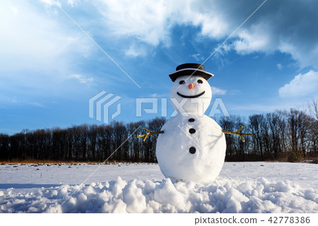 Funny snowman in black hat Funny snowman in black hat 42778386