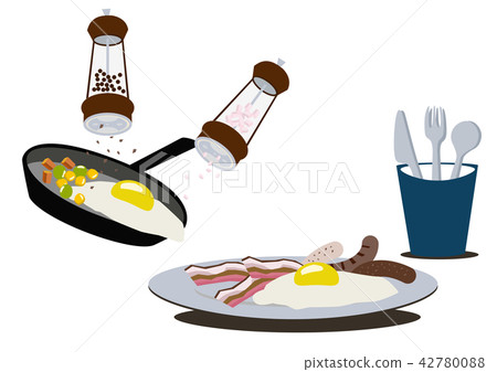 Illustration of fried eggs. Egg dish. Image of breakfast. Healthy eating. 42780088