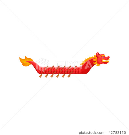 Flat vector icon of bright red dragon boat with wooden paddles. Traditional symbol of Asian holiday 42782150