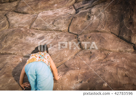 Little Girl is climbing a cliff. Little Girl is climbing a cliff. 42783596