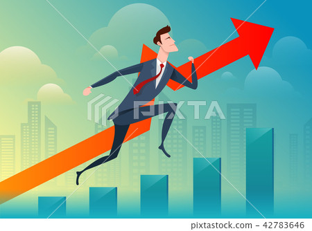 Business man run and jump pass the graph on the city background.Vector illustration business 42783646