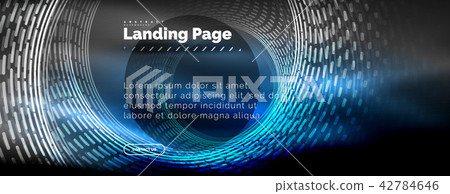 Neon glowing techno lines, hi-tech futuristic abstract background template with circles, landing 42784646