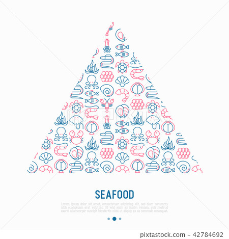 Seafood concept in triangle with thin line icons 42784692