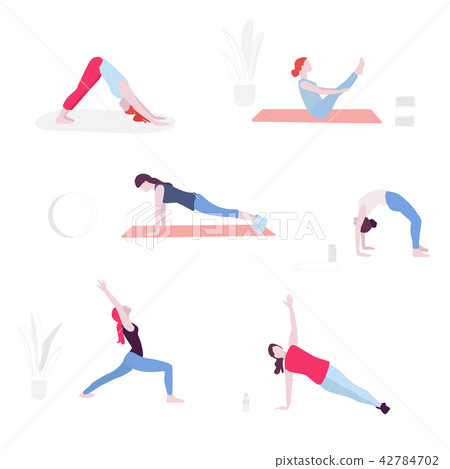 Yoga flat illustration. Vector minimal Character people decoration. Group acting sport lifestyle 42784702