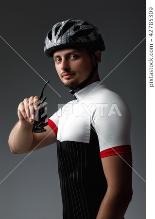 portrait of the cyclist wearing the helmet portrait of the cyclist wearing the helmet 42785309