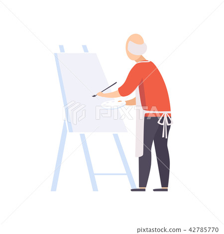 Senior man character painting on canvas, elderly people leading an active lifestyle social concept 42785770