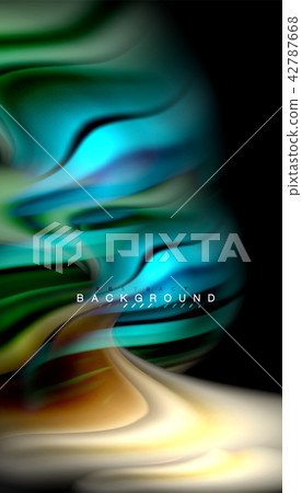 Fluid colors abstract background, twisted liquid design on black, colorful marble or plastic wave 42787668