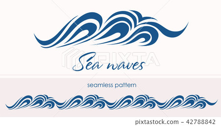 Marine seamless pattern with stylized waves on a light backgroun Marine seamless pattern with stylized waves on a light backgroun 42788842