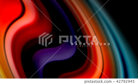 Fluid colors abstract background, twisted liquid design on black, colorful marble or plastic wave 42792945