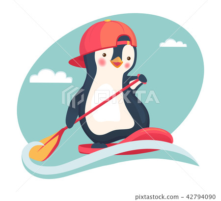 penguin floating on a SUP board penguin floating on a SUP board 42794090
