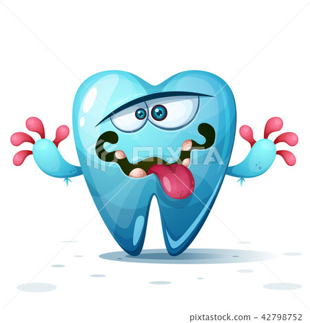Funny, cute, crazy tooth characters. Cartoon illustration. 42798752