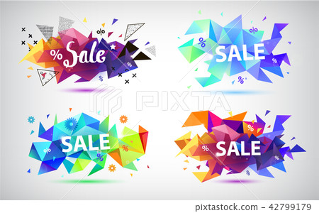 Vector set of faceted crystal sale banners, triangles composition. Vector set of faceted crystal sale banners, triangles composition. 42799179