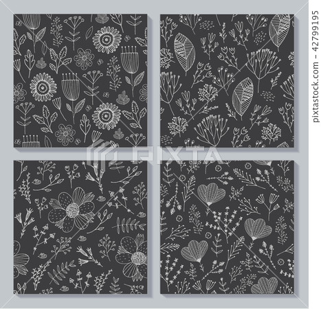 Vector set of hand drawn doodle flower seamless patterns, nature backgrounds. Vector set of hand drawn doodle flower seamless patterns, nature backgrounds. 42799195