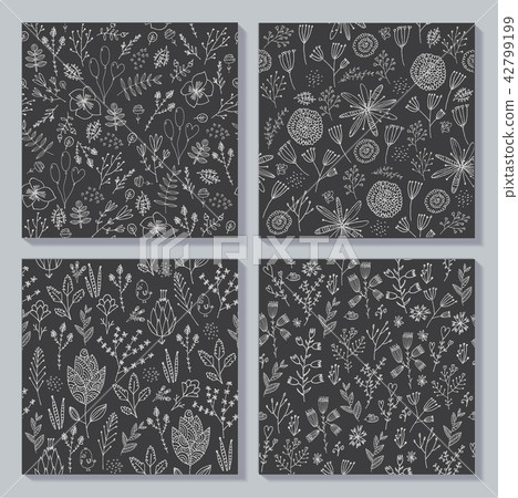 Vector set of hand drawn doodle flower seamless patterns, nature backgrounds. Vector set of hand drawn doodle flower seamless patterns, nature backgrounds. 42799199