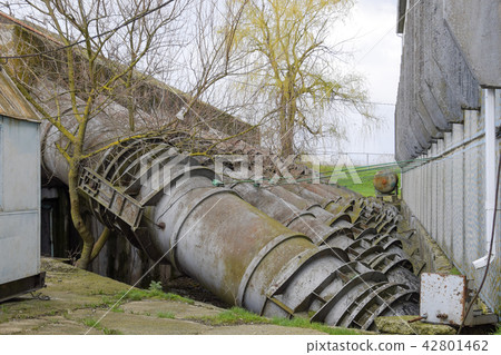 Outlet pipes of a water pumping station. Pipes of large diameter Outlet pipes of a water pumping station. Pipes of large diameter 42801462