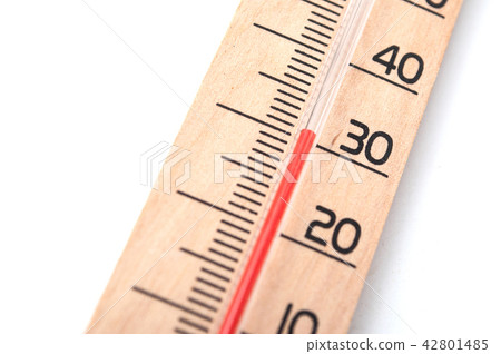 closeup of wooden thermometer on white background closeup of wooden thermometer on white background 42801485