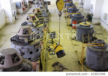 Engines of water pumps at a water pumping station. Pumping irrig 42801496