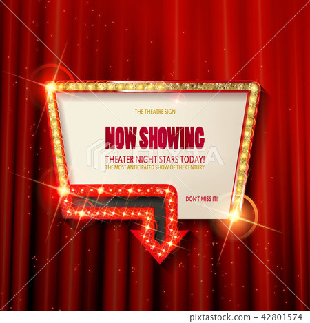 Shining arrow banner on stage curtain. Shining arrow banner on stage curtain. 42801574