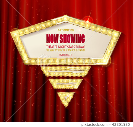 Shining arrow banner on stage curtain. Shining arrow banner on stage curtain. 42801580