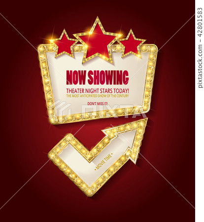 Shining arrow banner on stage curtain. 42801583