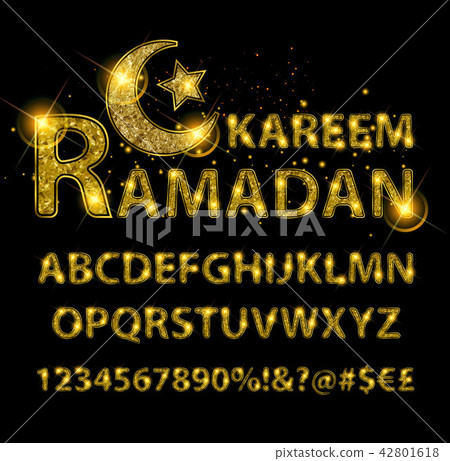 Golden English alphabet in Islamic style. Golden English alphabet in Islamic style. 42801618