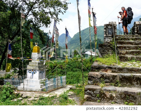 Looking to Stupa in Nepal - Annapurna trekking Looking to Stupa in Nepal - Annapurna trekking 42802292