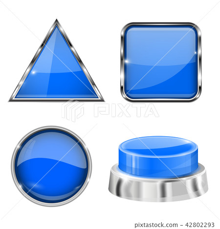 Blue 3d buttons and icons. With metal frame Blue 3d buttons and icons. With metal frame 42802293