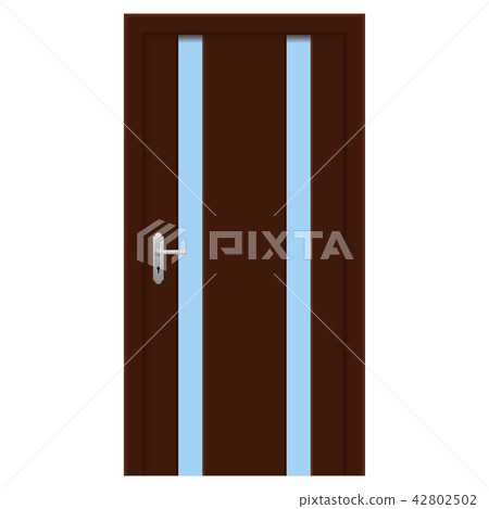 Brown door. Wooden interior design with glass elements 42802502