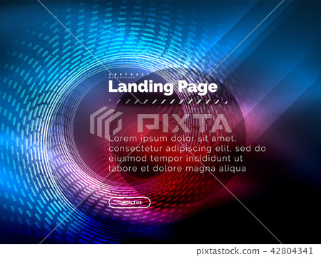 Neon glowing techno lines, hi-tech futuristic abstract background template with circles, landing 42804341