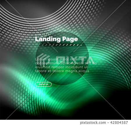 Neon glowing techno lines, hi-tech futuristic abstract background template with circles, landing 42804387