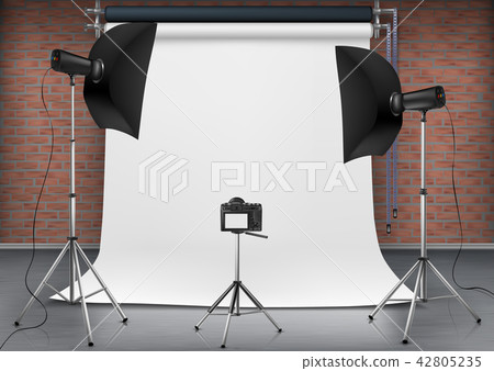 Vector empty photo studio with lighting equipment - Stock Illustration ...