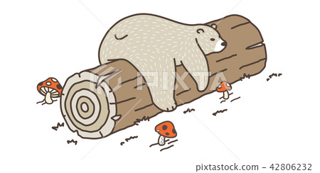 Bear vector logo icon Polar Bear sleep on the log