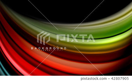 Fluid colors abstract background, twisted liquid design on black, colorful marble or plastic wave Fluid colors abstract background, twisted liquid design on black, colorful marble or plastic wave 42807905