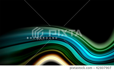Fluid colors abstract background, twisted liquid design on black, colorful marble or plastic wave Fluid colors abstract background, twisted liquid design on black, colorful marble or plastic wave 42807907