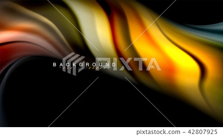 Fluid colors abstract background, twisted liquid design on black, colorful marble or plastic wave Fluid colors abstract background, twisted liquid design on black, colorful marble or plastic wave 42807925