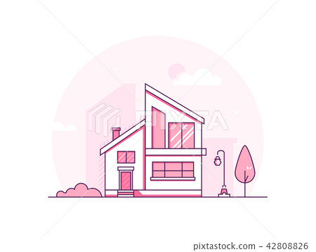 Cottage house - modern thin line design style vector illustration Cottage house - modern thin line design style vector illustration 42808826
