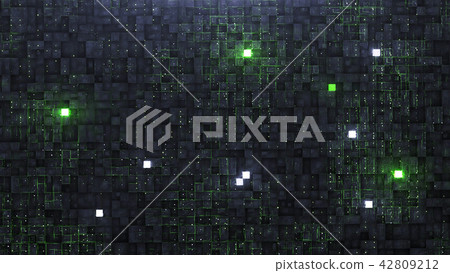 3d render Digital background with neon circuit and cube 42809212