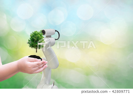 Robot plant a tree environmental Industrial tree Robot plant a tree environmental Industrial tree 42809771