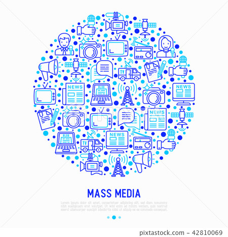 Mass media concept in circle with thin line icons 42810069