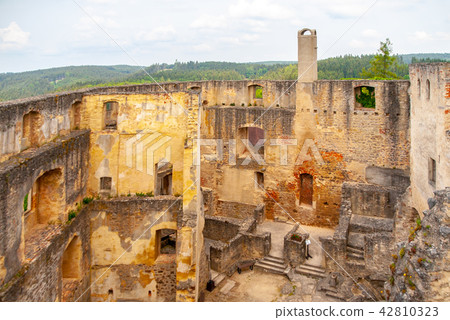 Landstejn Castle Ruins. View of ruined walls from castle tower 42810323