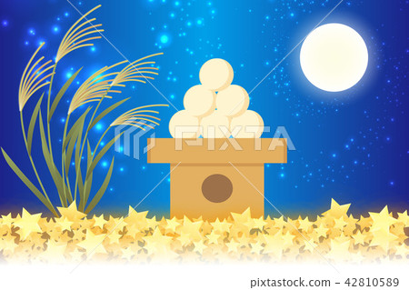 Japanese style background material, moon view, full moon, autumn, full moon, Japanese traditional events, Susuki, moonlit night, Mid autumn Moon, Kaguya Hime, Taketori Monogatari 42810589