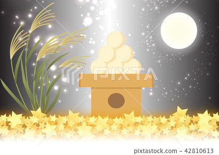 日式背景材料，月亮景觀，滿月，秋天，滿月，日本傳統活動，Susuki，月夜，中秋月亮，Kaguya Hime，Taketori物語 42810613