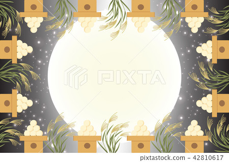 Japanese style background material, moon view, full moon, autumn, full moon, Japanese traditional events, Susuki, moonlit night, Mid autumn Moon, Kaguya Hime, Taketori Monogatari 42810617