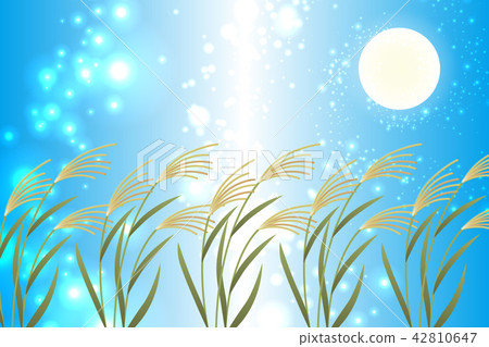 Japanese style background material, moon view, full moon, autumn, full moon, Japanese traditional events, Susuki, moonlit night, Mid autumn Moon, Kaguya Hime, Taketori Monogatari 42810647