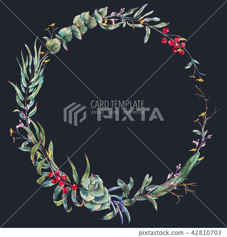 Watercolor wreath of Watercolor wreath of green leaves, succulen Watercolor wreath of Watercolor wreath of green leaves, succulen 42810703