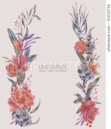 Watercolor floral wreath of red flowers Amaryllis 42810716