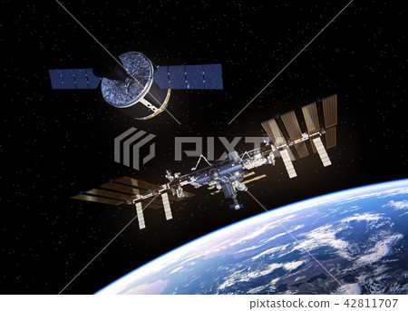 Cargo Spaceship Is Preparing To Dock With Space Station 42811707