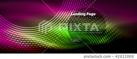 Neon glowing techno lines, hi-tech futuristic abstract background template with circles, landing 42812008