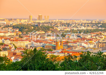 Prague cityscape. Skyline with modern building of Pankrac. Sunny summer day, Praha, Czech Republic 42812244